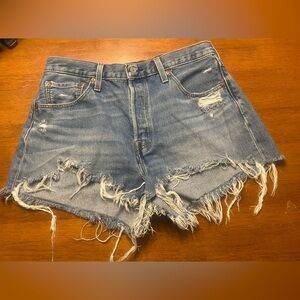 Levi's Frayed 501 Denim Shorts 33
